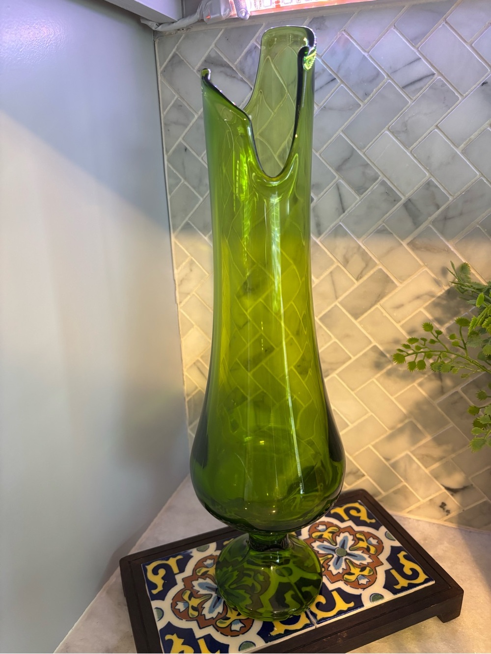 Vintage Viking  green drip Decorative Vase - 16” tall